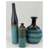 Ceramic Burnt Aqua Vases / 3 pc