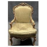 French Rococo Style Gilt Wood Carved Armchair