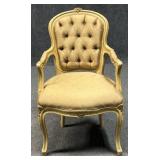 Carved Wood Tufted Back Arm Chair