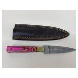 Custom Damascus Fixed Dagger W/ Sheath