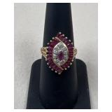 Sz 7 10k Gold, Diamond & Ruby Ring