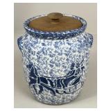 Ceramic Spongeware Canister w / Wood Lid