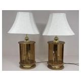 Pair Of Vintage 4-Light Glass Panel Lamps / 2 pc