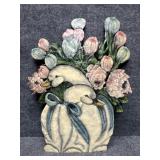 Floral Goose Painted Metal Signed