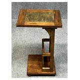 Wood & Stone Side Table W/Storage