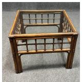 Bamboo End Table W/Glass Top