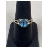 Sz 8 10k Gold, Diamond & Aquamarine Ring