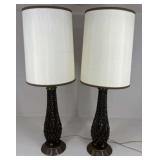 Pair Of Vintage Brass & Wood Lamps