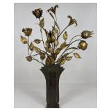 Brass Tone Vase W/ Metal Floral Stems