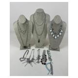 Silver Tone Costume Necklaces / 12 pc