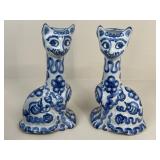Pair of Glazed Pottery Cat Vases
