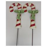 Pair Of Round Top Metal Candy Cane Lawn Signs