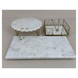 Gold Tone & Stone Napkin Holder & Serving Platters