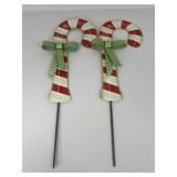 Pair Of Round Top Metal Candy Cane Lawn Signs