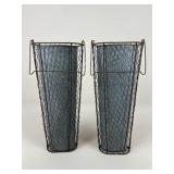 Pair Of Chicken Wire Metal Vases