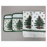 Vintage Spode Christmas Oven Mitts & Towels