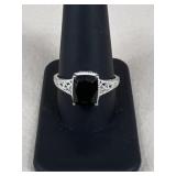 Sz 11 Sterling Silver & Black Tourmaline Ring