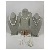 Faux Pearl Jewelry/ Necklaces & Earrings
