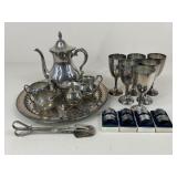 Silverplate Assortment/ Tea Pot, Napkin Rings +
