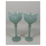 Pair Of Frosted Glass Lotus Pedestal Compotes