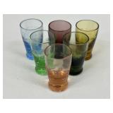 Etched Colored Glass Cordial Glasses / 6 pc
