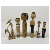 Vintage Wooden Kokeshi Dolls / 6 pc