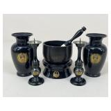 Japanese Alter Vases, Candle Holders, & Bell Bowl