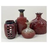 Red Glazed Ceramic Vases / 4 pc