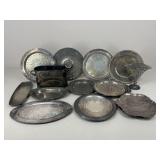 Silver Plate Assortment/ Trays, Vase, Trivets