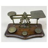 Antique Brass & Wooden Balance Scale