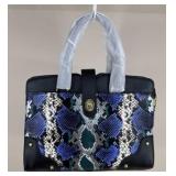 Blue & Green Faux Snakeskin Leather Handbag NWT