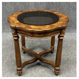 Wood Side Table w / Glass Table