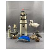 7pc Figurines: Birds, Lighthouses, Dolphin