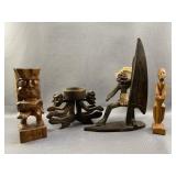 4pc Carved Wooden Art