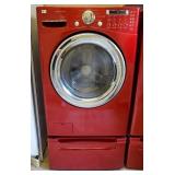 Red LG Steam Front Loading Washing Machine