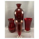 4pc Red Vases