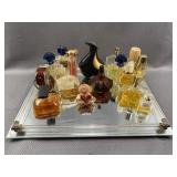 Glass Tray & 16 Bottles of Perfume