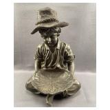 Metal Statue of Boy Holding Bowl