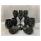 12pc Black Glassware
