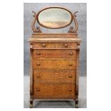 Tiger Oak Chest Of Drawers w/ Mirror