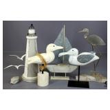 Metal Lighthouse & Bird Decor 6pc
