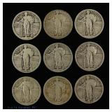 1917 - 1925 USA 90%-Silver Standing Lib. 25c (9)