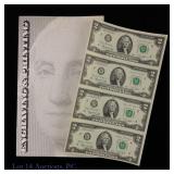 1976 USA Uncut $2 FRN Star 4-Note Sheet BEP CU