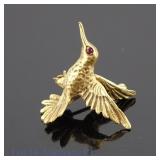 18k Y Gold Hummingbird Brooch