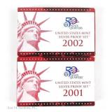 2001s & 2002s U.S. Mint 90%-Silver Proof Sets (2)