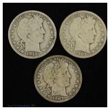 1907 - 1912 USA 90%-Silver Barber 50c (3)