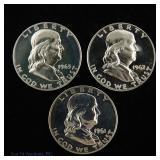 1961 - 1963 USA Silver GEM Proof Franklin 50c (3)