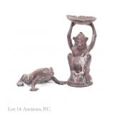 Cast Iron Monkey Candle Holder & Frog paper Weight