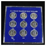 USA 90%-Silver PF Franklin Half Dollars (9)
