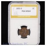 1931-S US Lincoln Wheat 1c - Key date (PGA MS64)